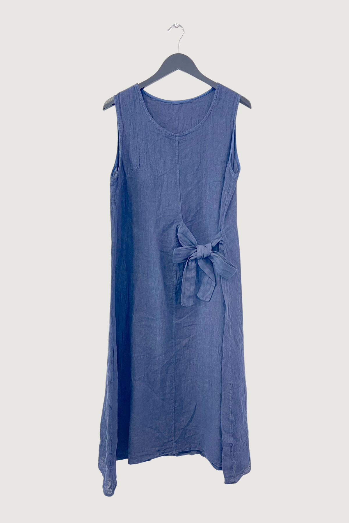 Mia Strada Asymmetric Tie Linen Midi Dress in Navy