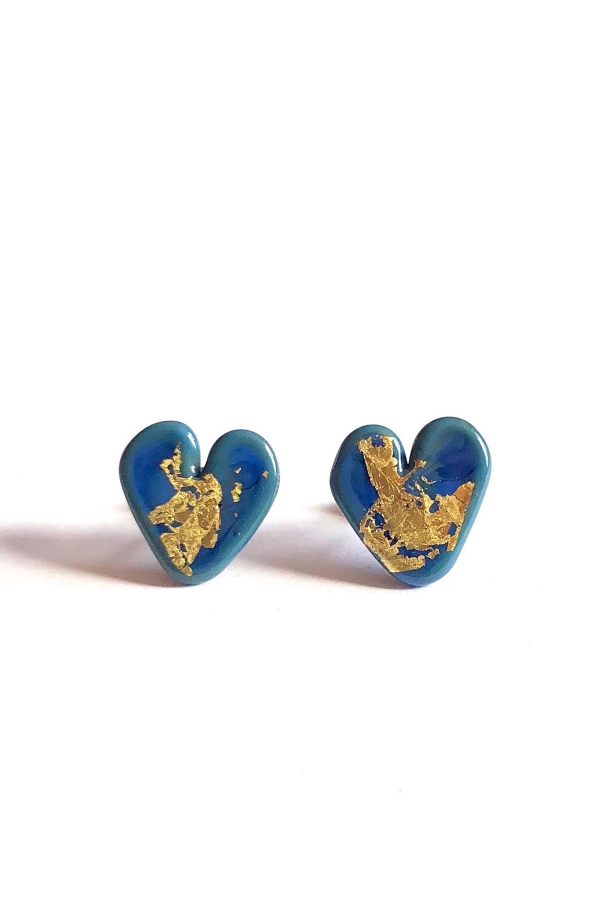 Helen Chalmers Atlantis Gold Handmade Glass Heart Stud Earrings