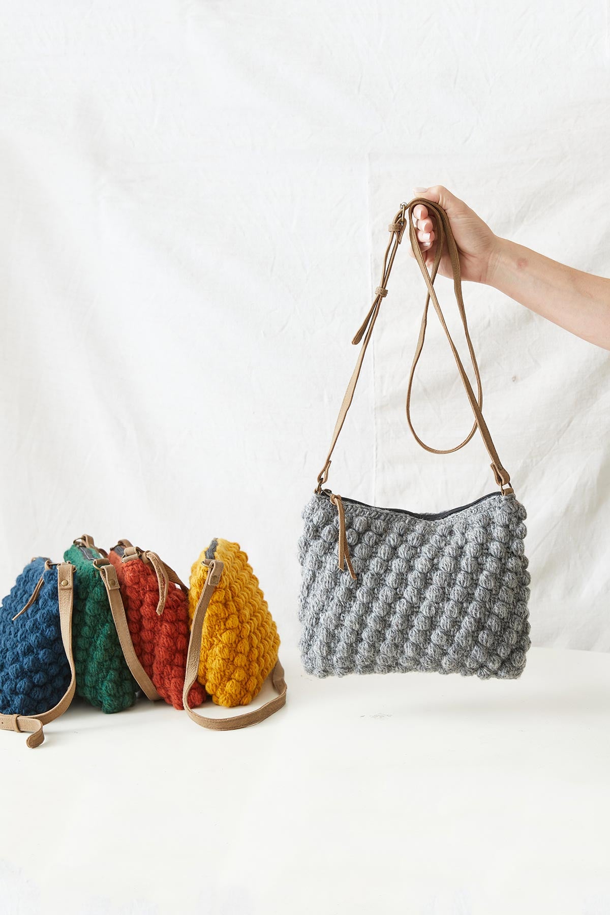 Aura Que Suman Crochet Boho Bobble Cross Body Handbag