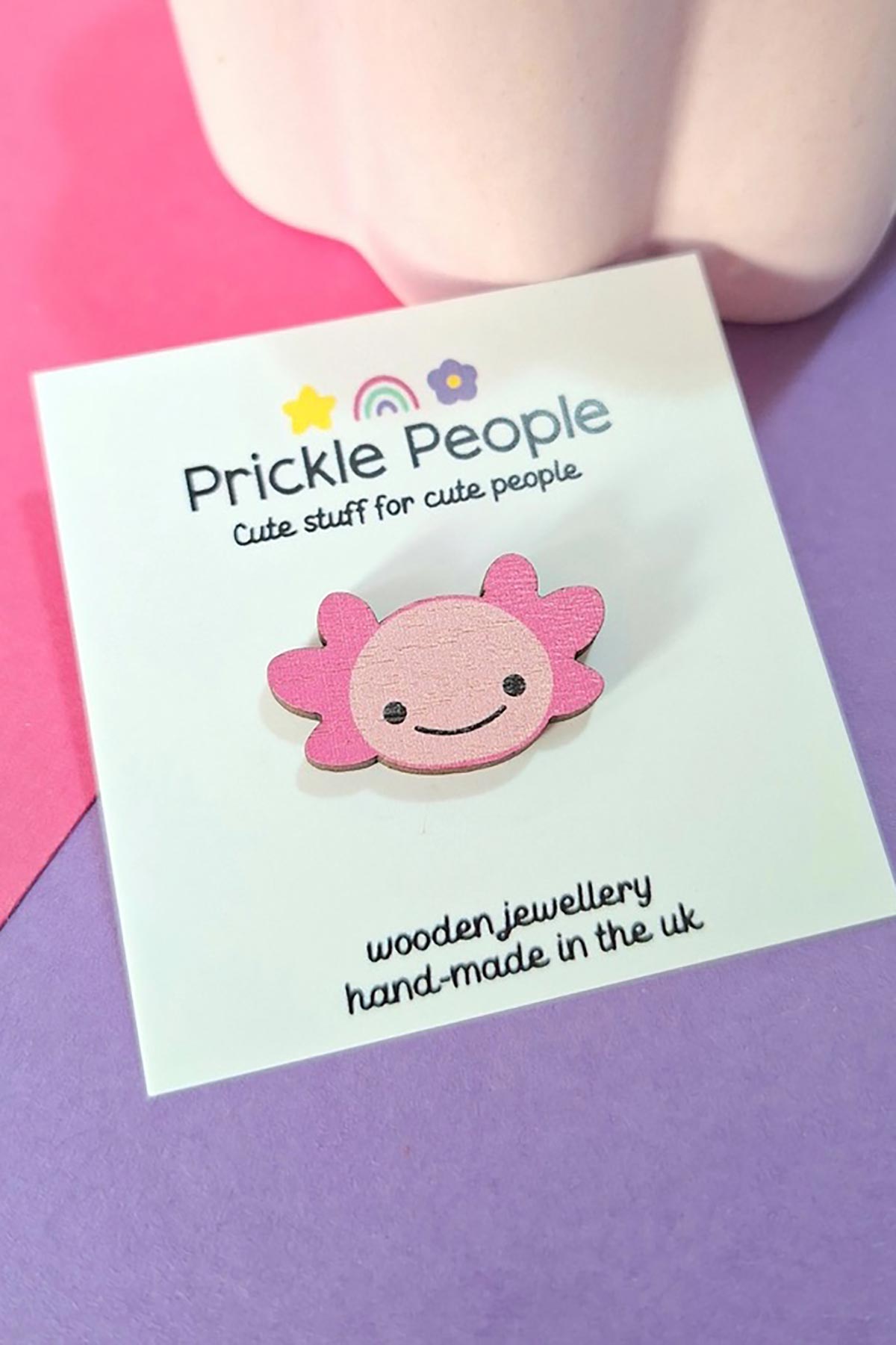 Prickle People Axolotl Wooden Pin Brooch