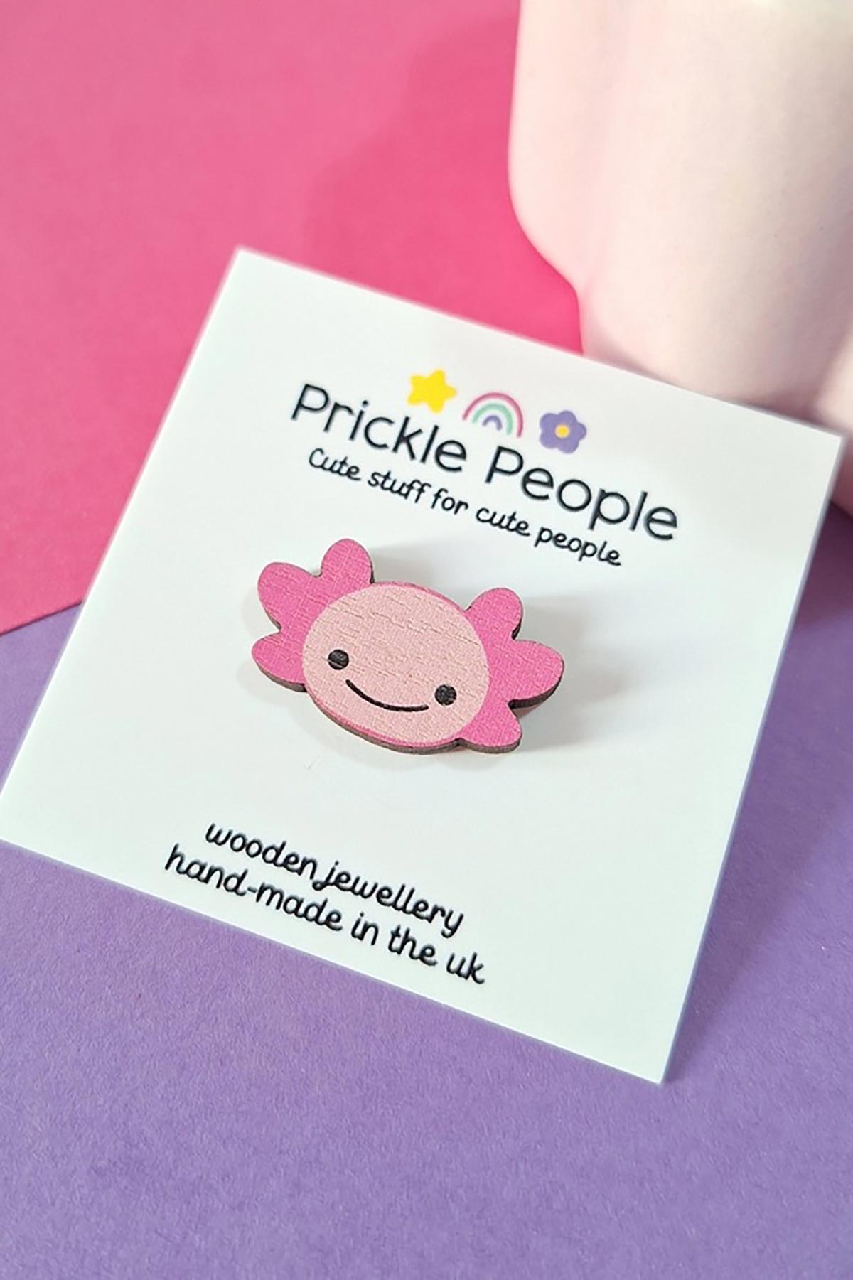 Prickle People Axolotl Wooden Pin Brooch