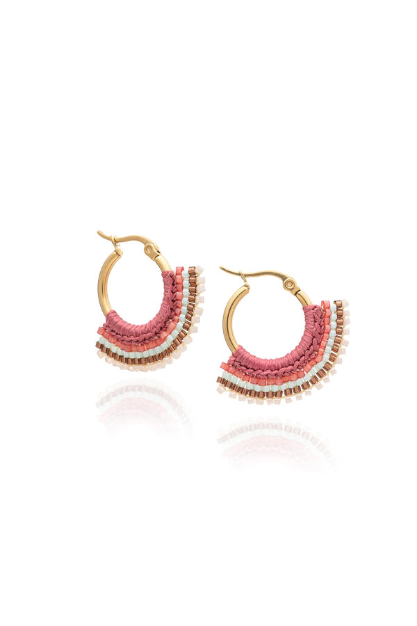 Azuni London Carmen Bead & Crochet Small Hoop Earrings | Orchid