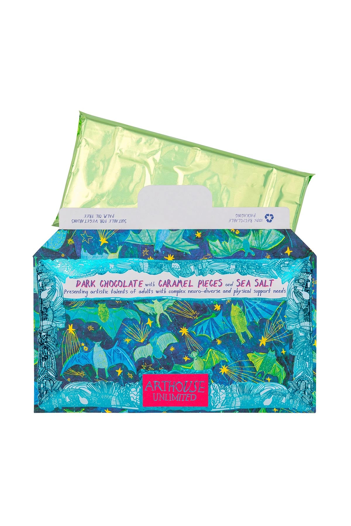 Arthouse Unlimited Bat Mates Dark Chocolate Bar With Caramel Pieces & Sea Salt