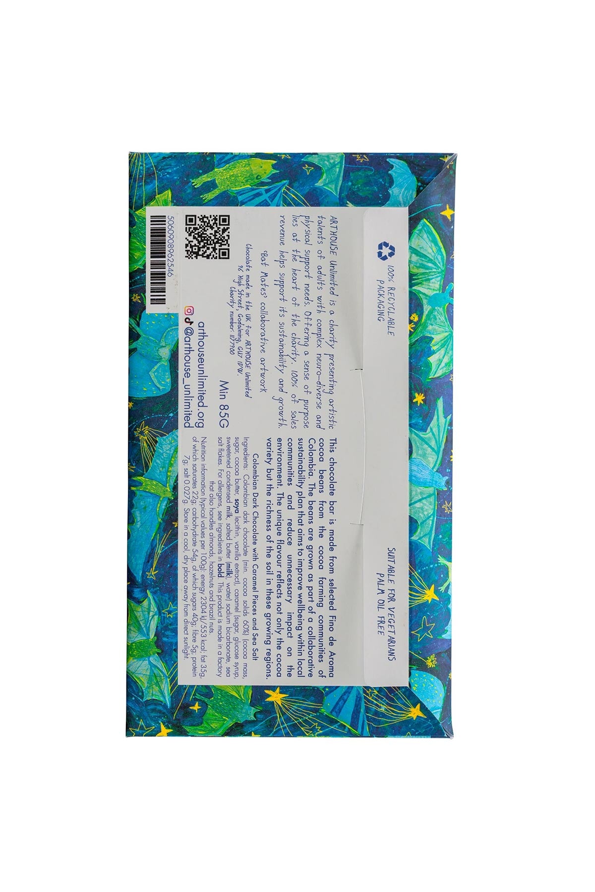 Arthouse Unlimited Bat Mates Dark Chocolate Bar With Caramel Pieces & Sea Salt