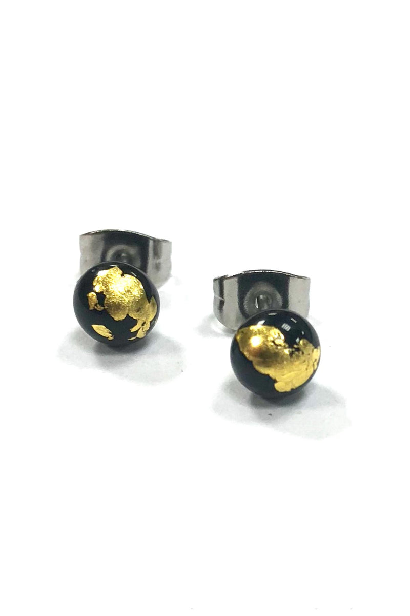 Helen Chalmers Black And Gold Handmade Glass Stud Earrings