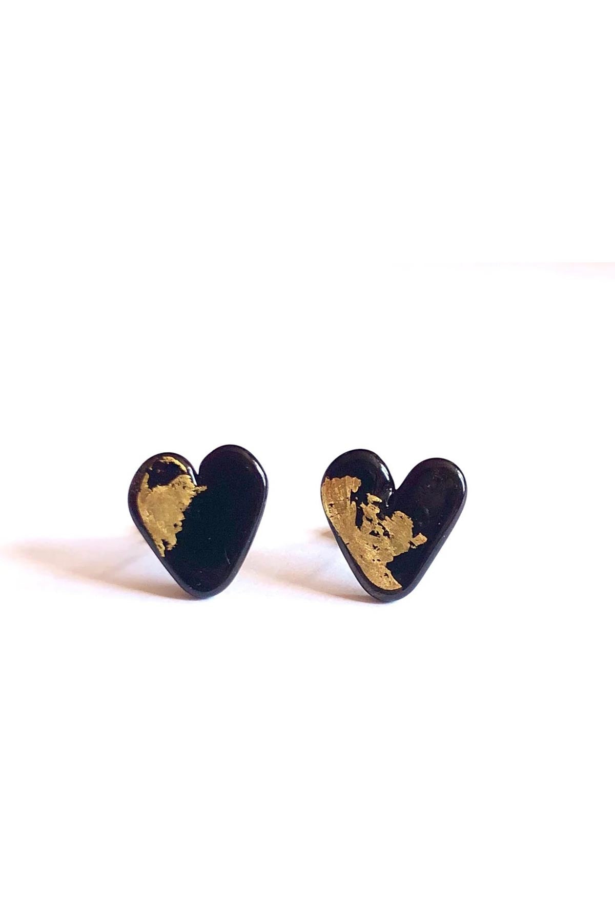 Helen Chalmers Black Gold Handmade Glass Heart Stud Earrings