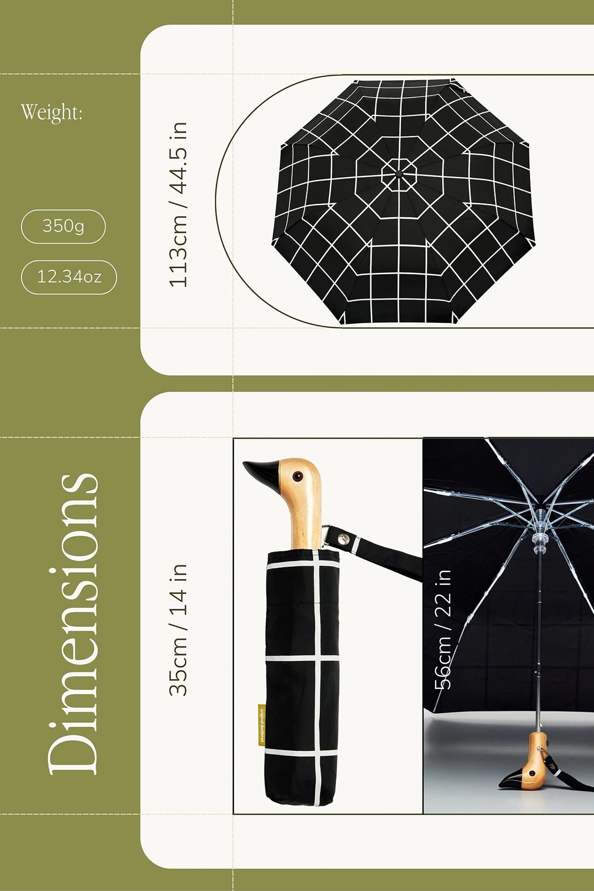 Original Duckhead Black Grid Eco-Friendly Compact Duck Umbrella