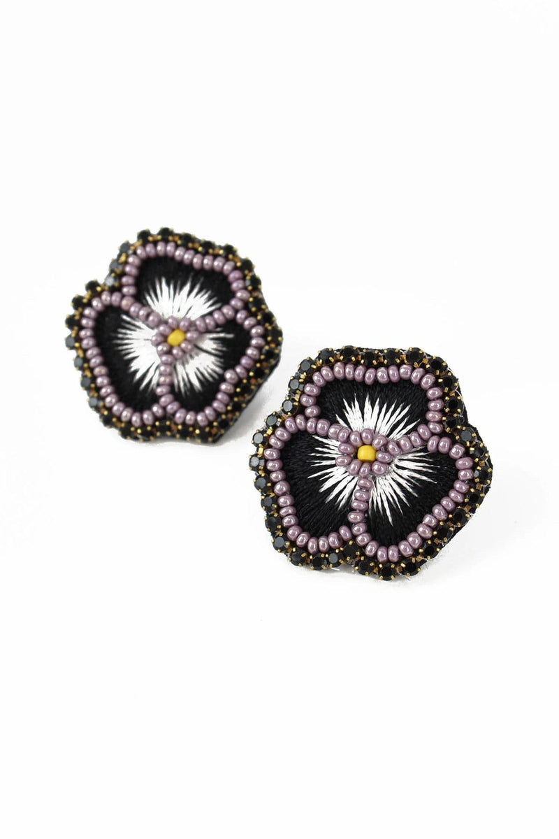 My Doris Black Pansy Stud Earring