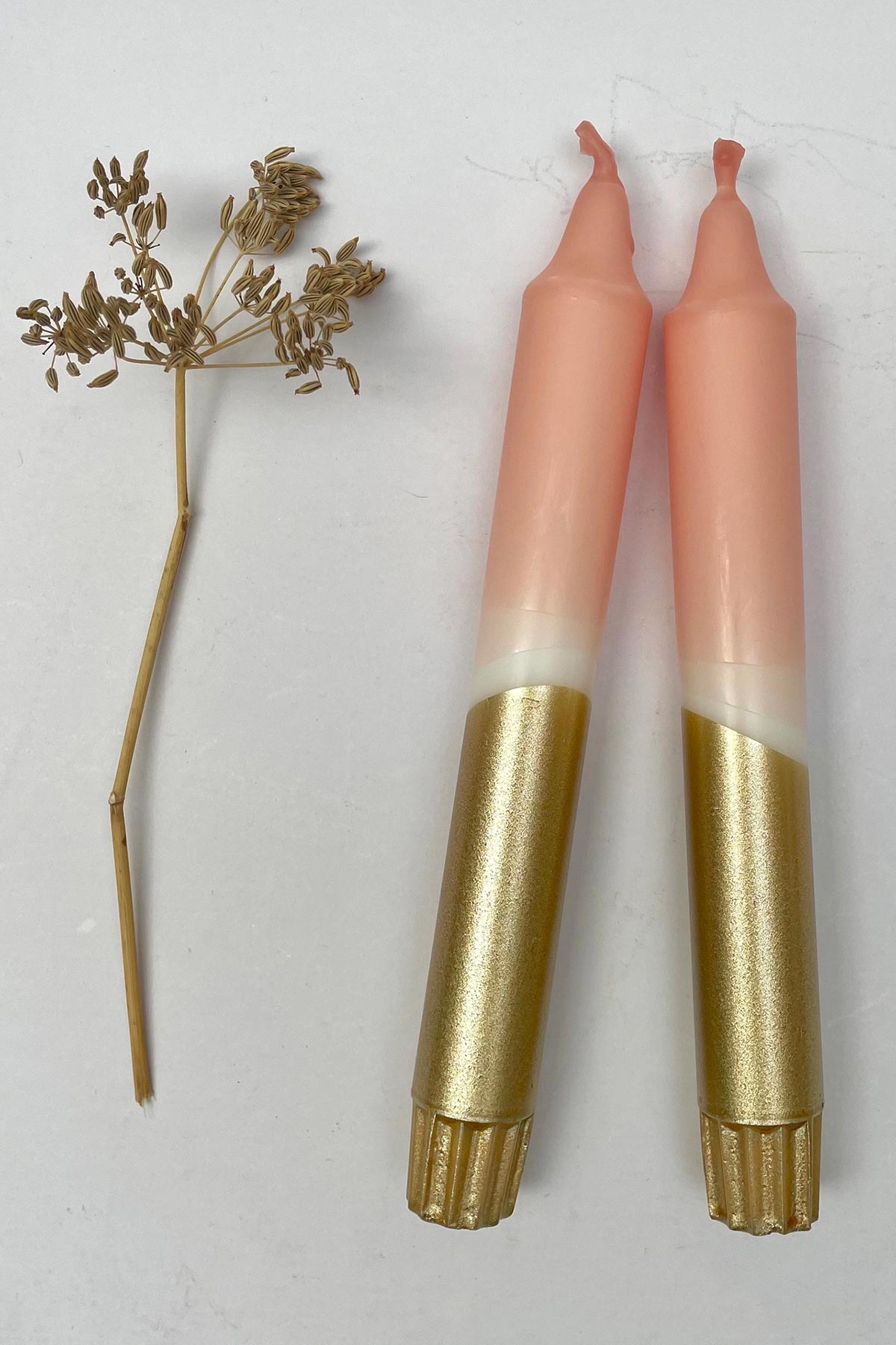 The Singing Rabbit Blush Pink & Gold Dip Dyed Dinner Candles Set Of 2