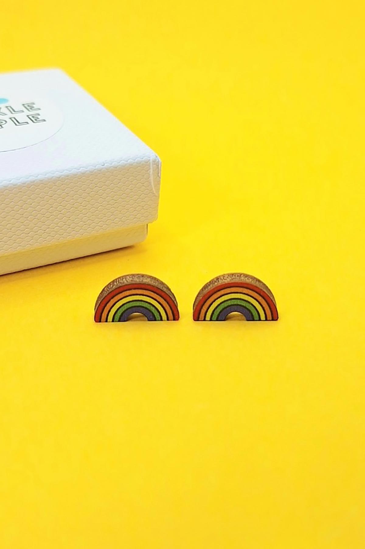 Prickle People Bright Rainbow Wooden Stud Earrings