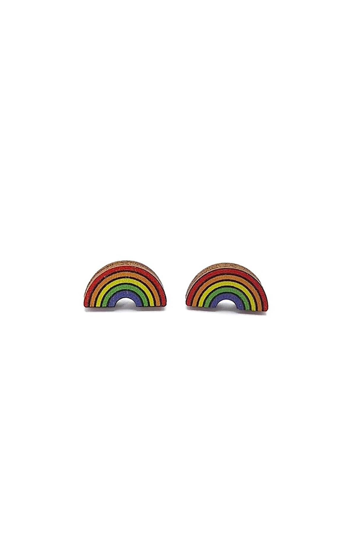 Prickle People Bright Rainbow Wooden Stud Earrings