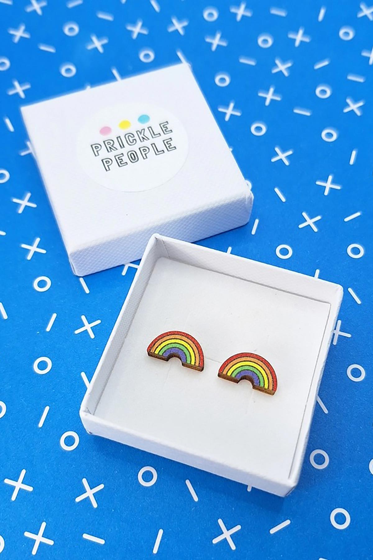 Prickle People Bright Rainbow Wooden Stud Earrings