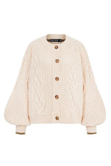 Cara & The Sky Brigit Heart Stitch Balloon Sleeve Cardigan In Off White