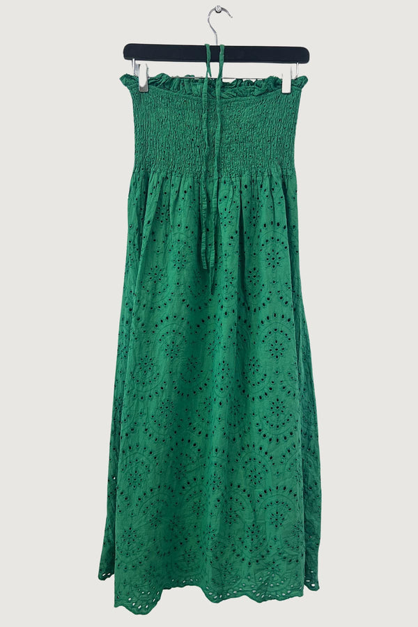 Mia Strada London Broderie Anglaise Strapless Summer Dress In Green