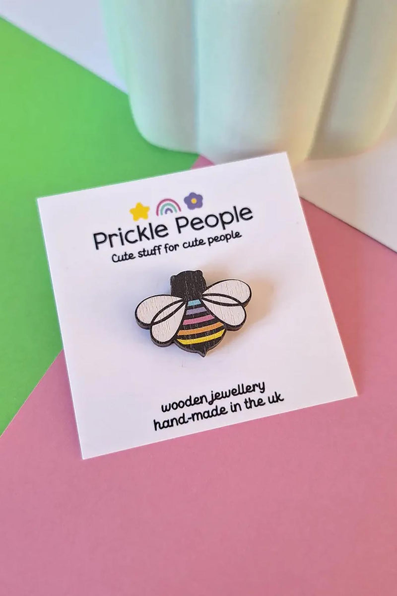 Prickle People Bumble Bee Wooden Pin Brooch