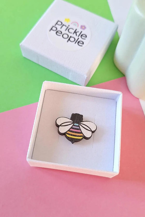 Prickle People Bumble Bee Wooden Pin Brooch