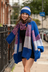 Cara & The Sky Leia Stripe Oversized Chunky Knitted Scarf In Cobalt