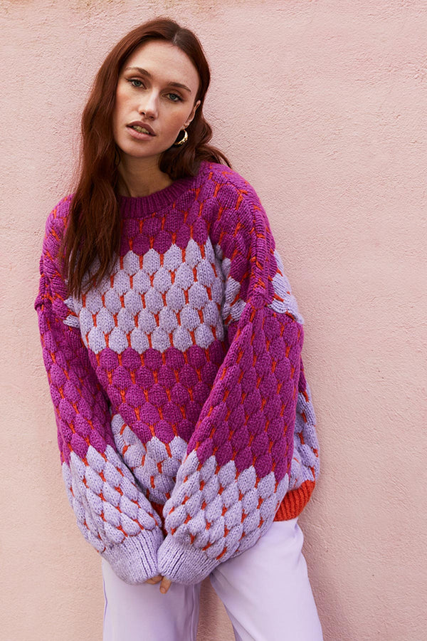 Cara & The Sky Marissa Bubble Stitch Stripe Jumper In Multi