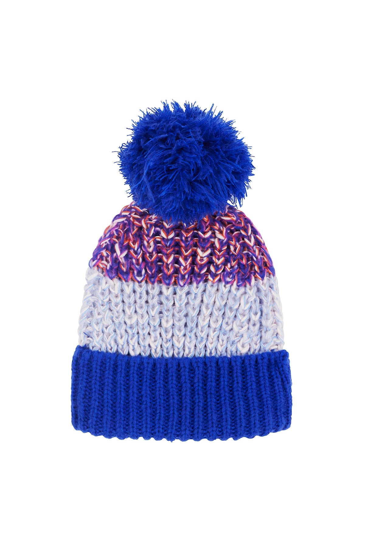 Cara & The Sky Phoebe Stripe Beanie Bobble Hat In Cobalt