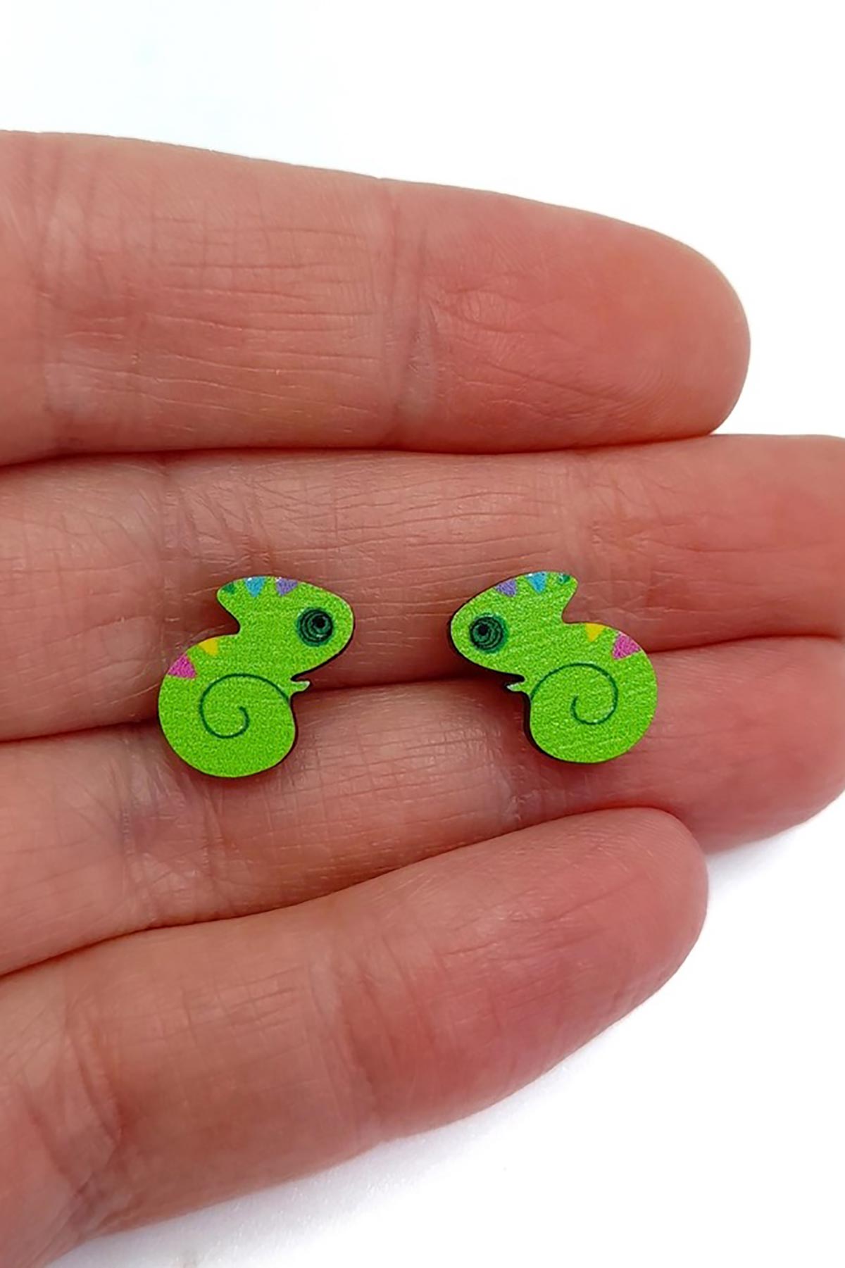 Prickle People Chameleon Wooden Stud Earrings