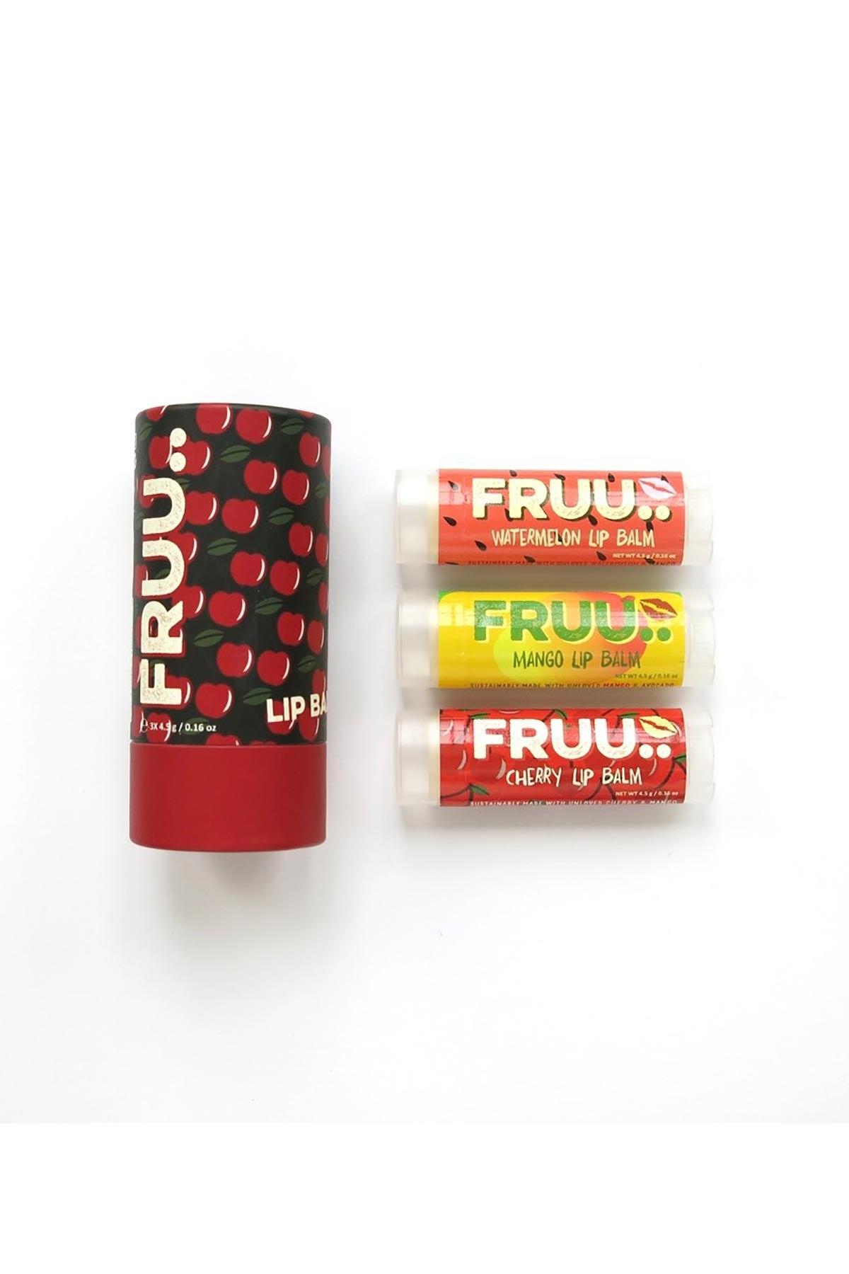 Fruu Cosmetics Cherry Watermelon & Mango Lip Balm Trio Set