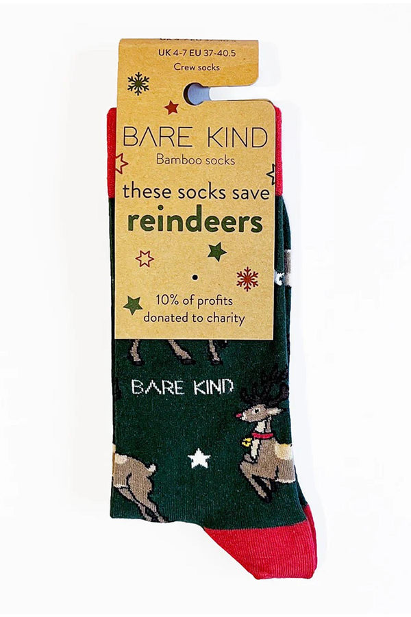 Bare Kind Christmas Save The Reindeer Bamboo Socks