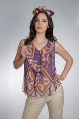 Vivian Contemporary Andean Design Chuti Deep V-Neck Silk Blouse