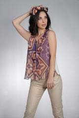 Vivian Contemporary Andean Design Chuti Deep V-Neck Silk Blouse