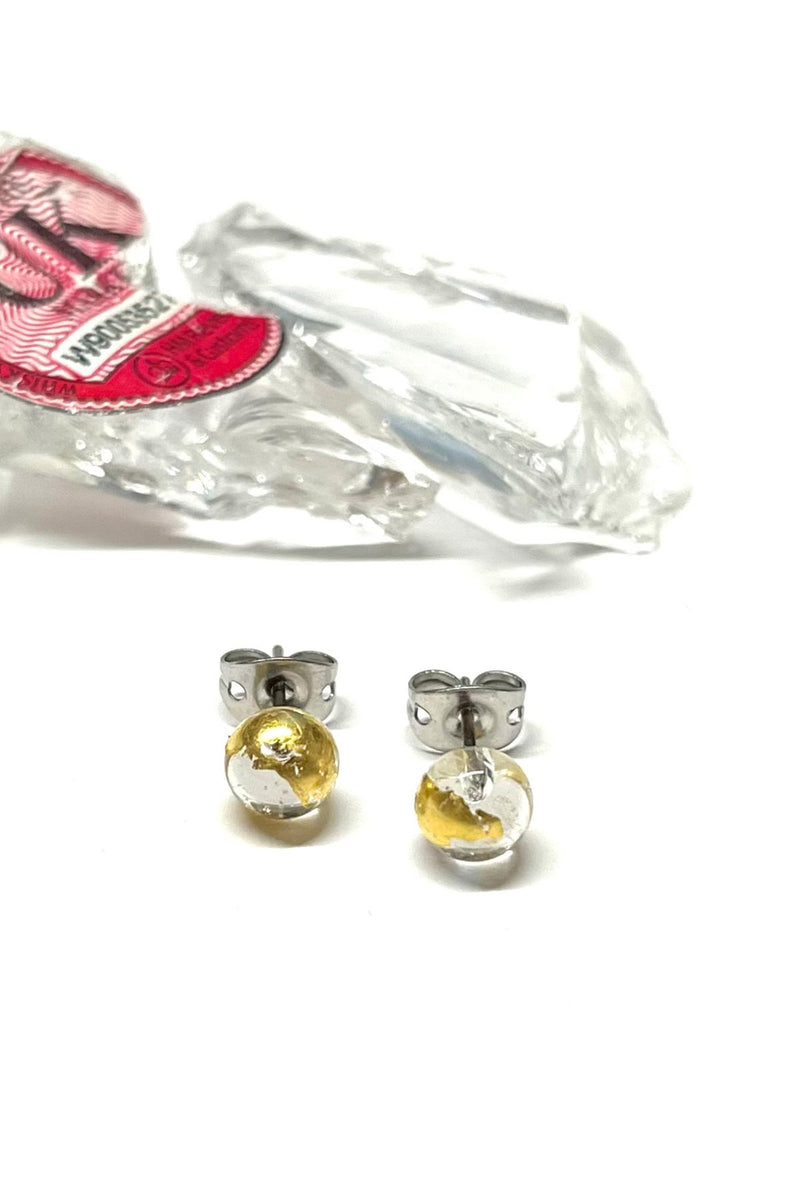 Helen Chalmers Clear And Gold Handmade Glass Stud Earrings