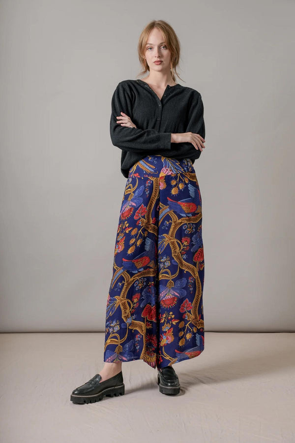 One Hundred Stars Climbing Peacock Royal Blue Crepe Palazzo Pants