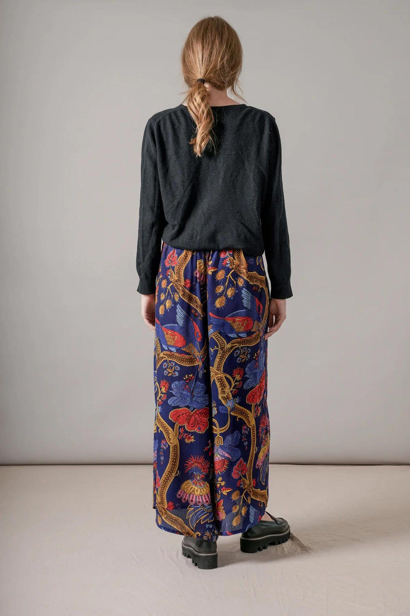 One Hundred Stars Climbing Peacock Royal Blue Crepe Palazzo Pants