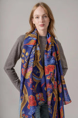 One Hundred Stars Climbing Peacock Royal Blue Scarf