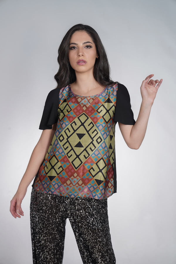 Vivian Contemporary Andean Design Cosmo Round Neck Silk Blouse
