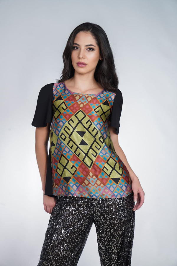 Vivian Contemporary Andean Design Cosmo Round Neck Silk Blouse