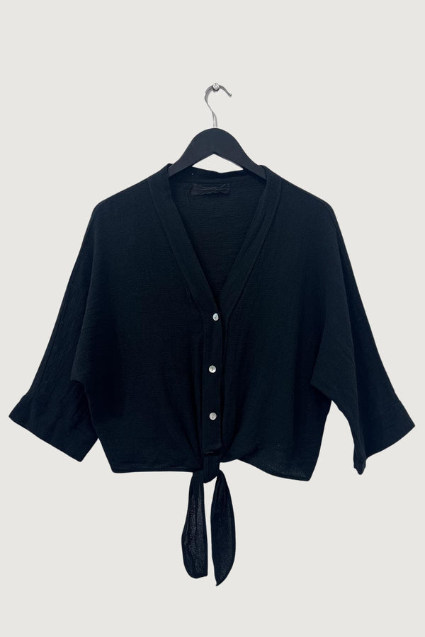 Mia Strada London Cotton And Linen Cardigan Jacket In Black