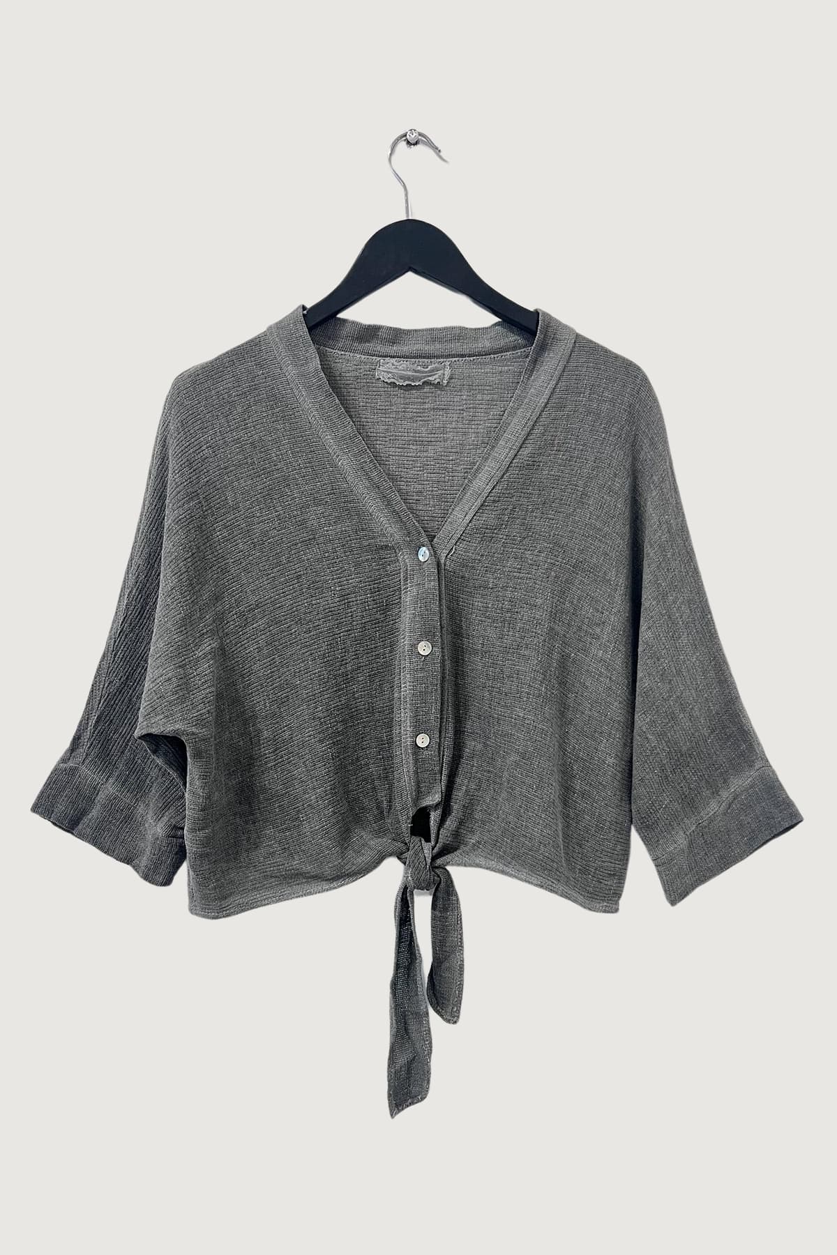 Mia Strada London Cotton And Linen Cardigan Jacket In Grey