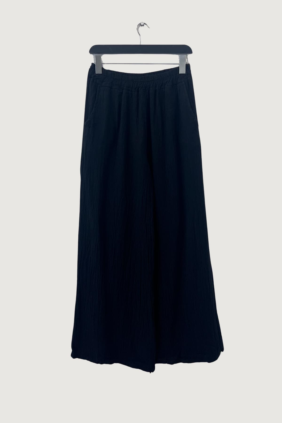 Mia Strada London Cotton And Linen Palazzo Trousers With Pockets In Black