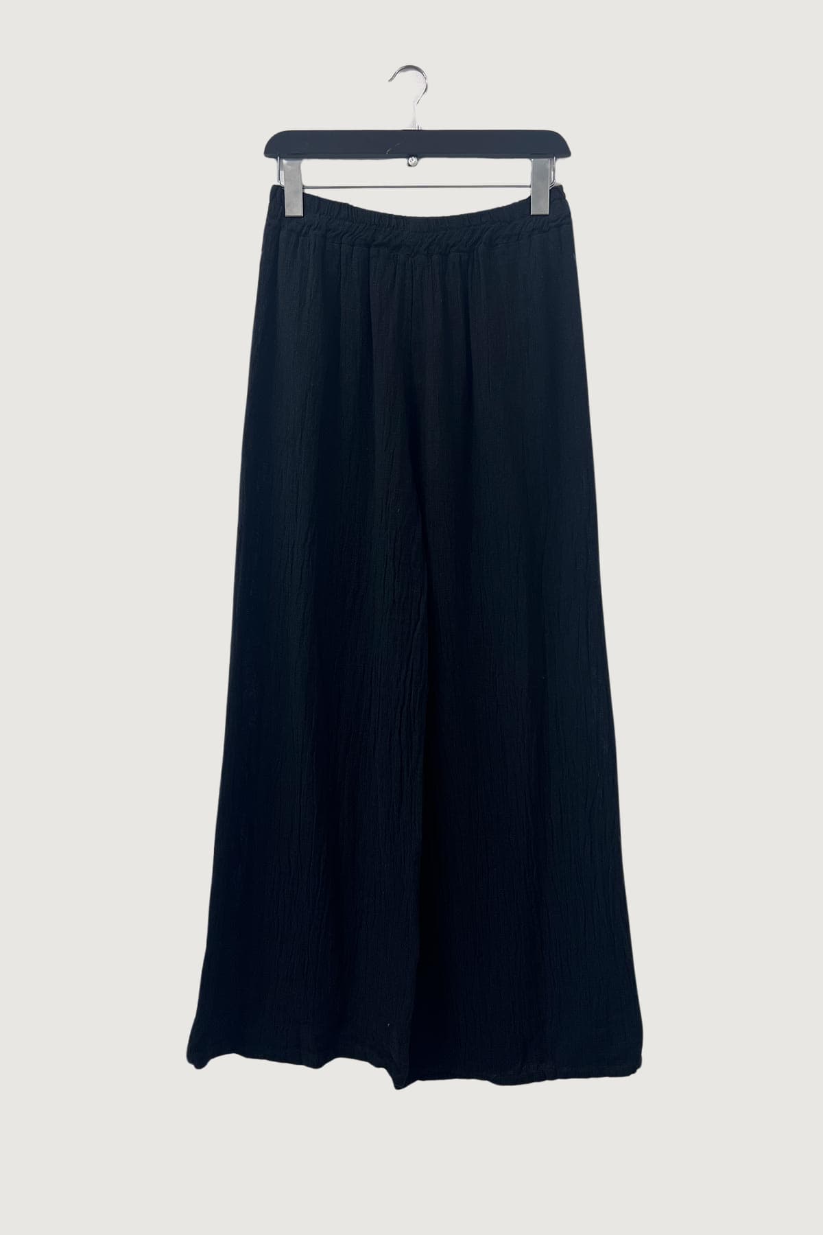 Mia Strada London Cotton And Linen Palazzo Trousers With Pockets In Black