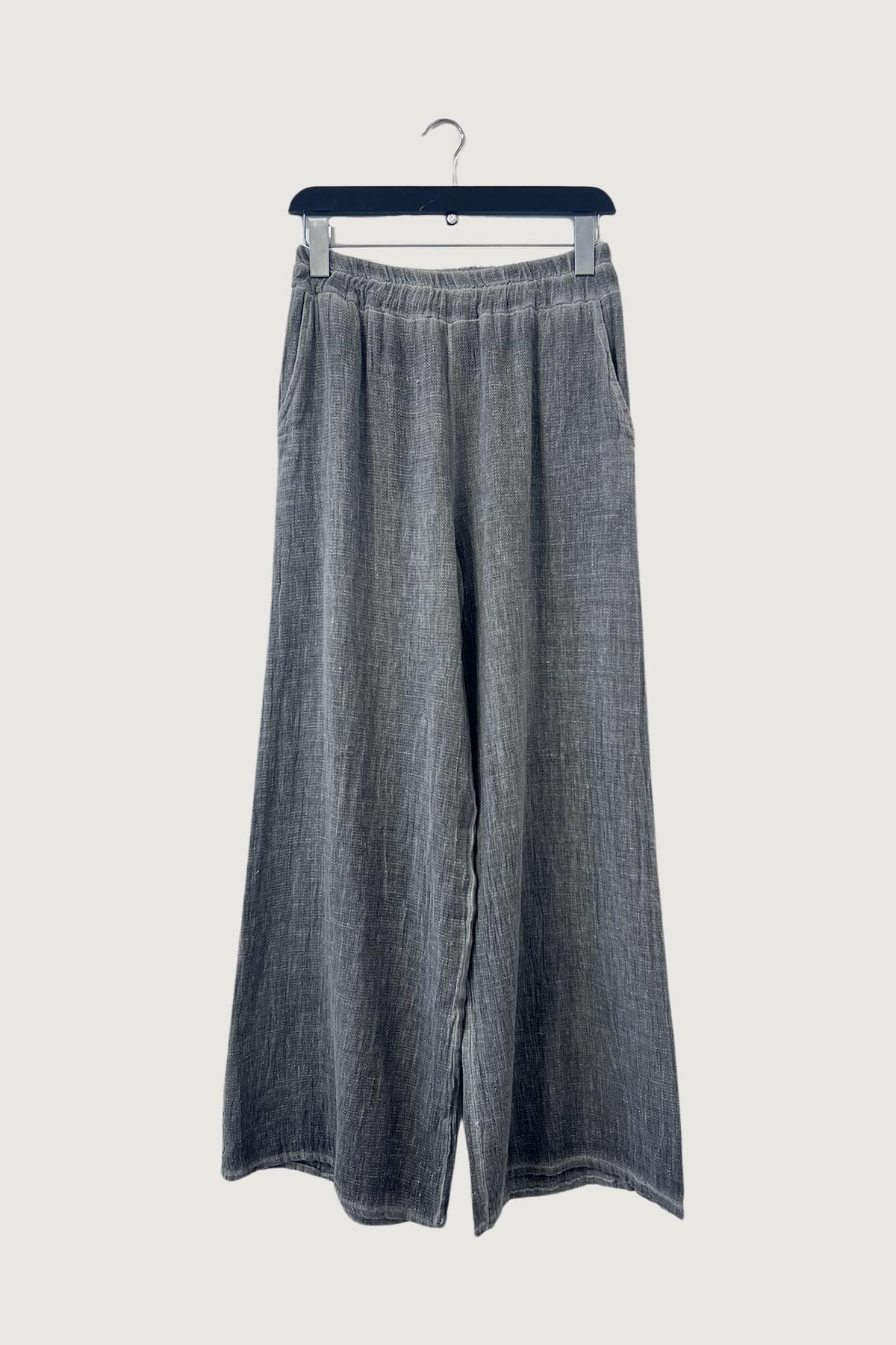 Mia Strada London Cotton And Linen Palazzo Trousers With Pockets In Grey