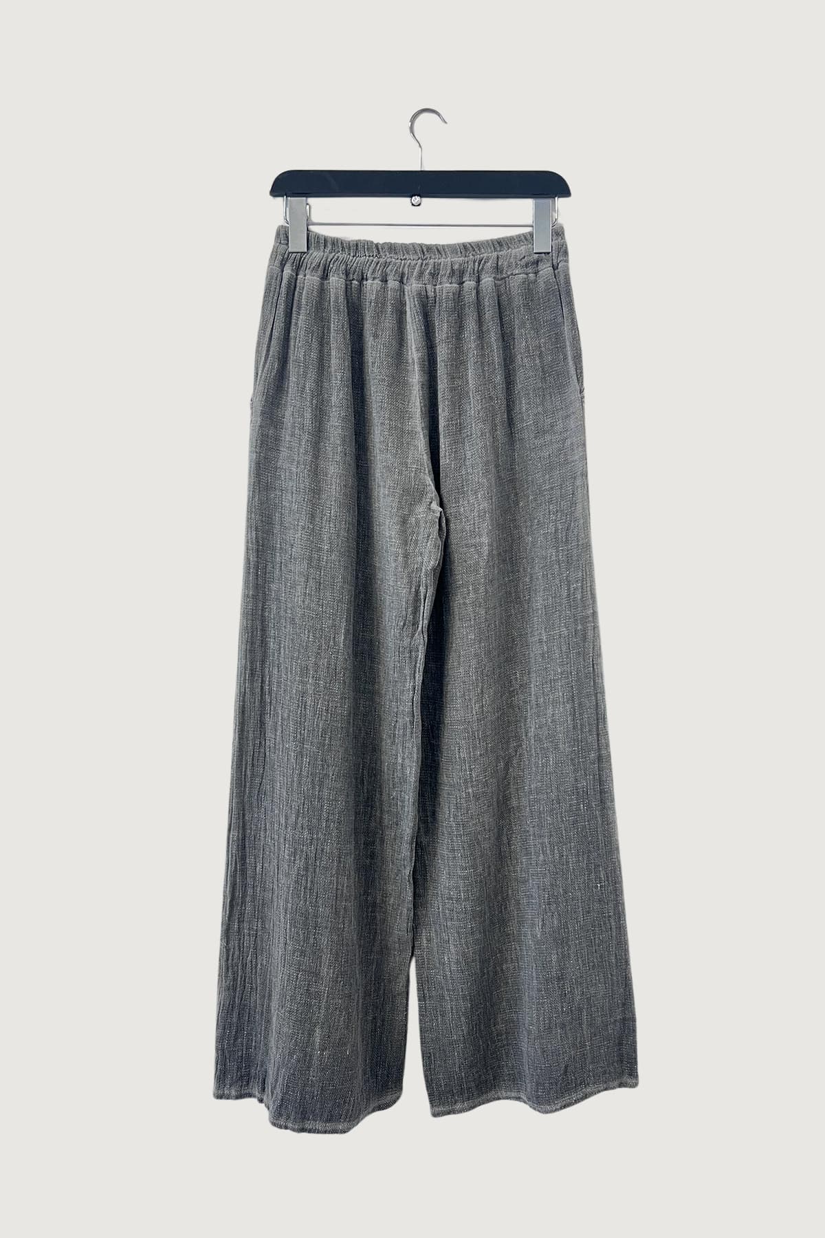 Mia Strada London Cotton And Linen Palazzo Trousers With Pockets In Grey