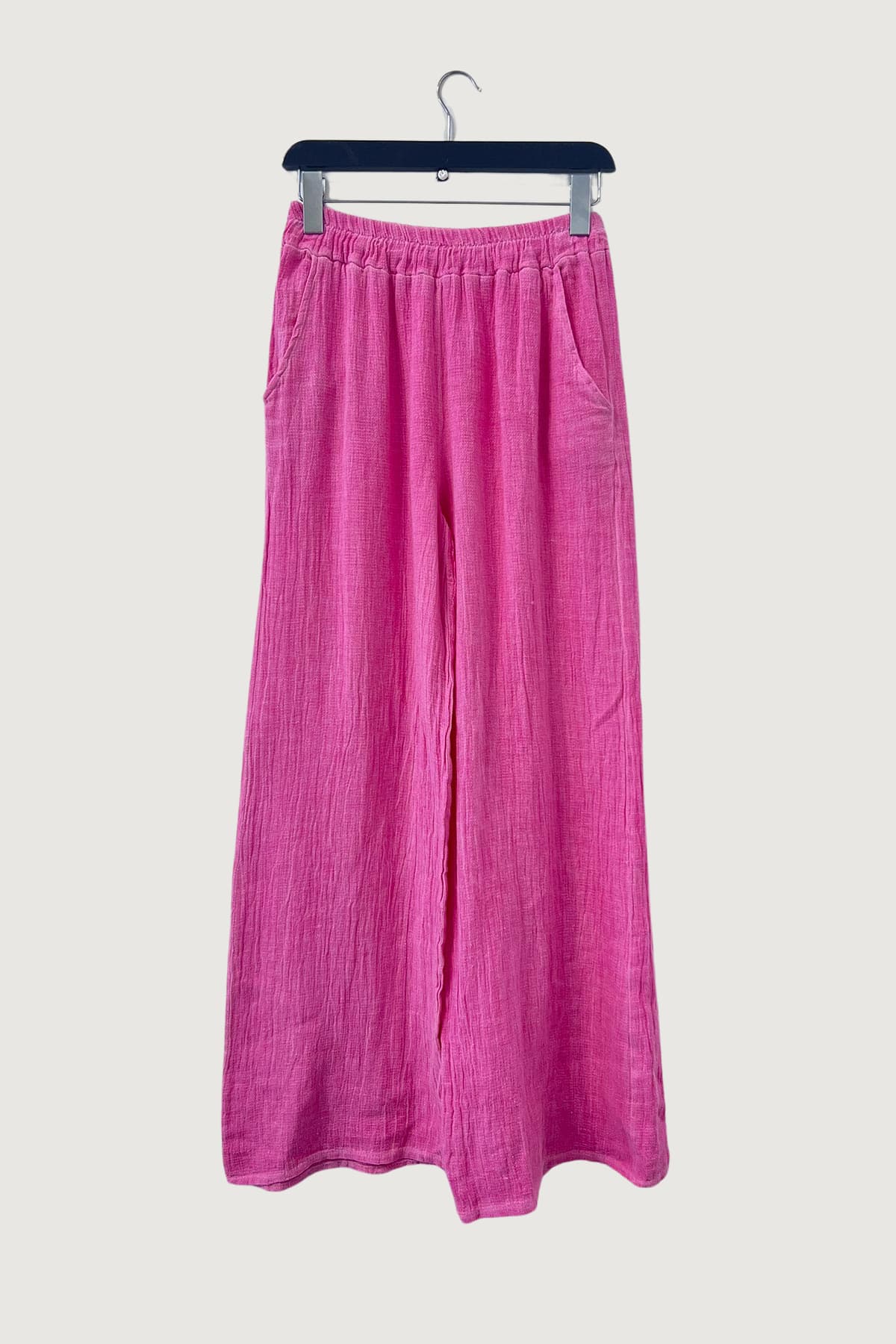 Mia Strada London Cotton And Linen Palazzo Trousers With Pockets In Pink