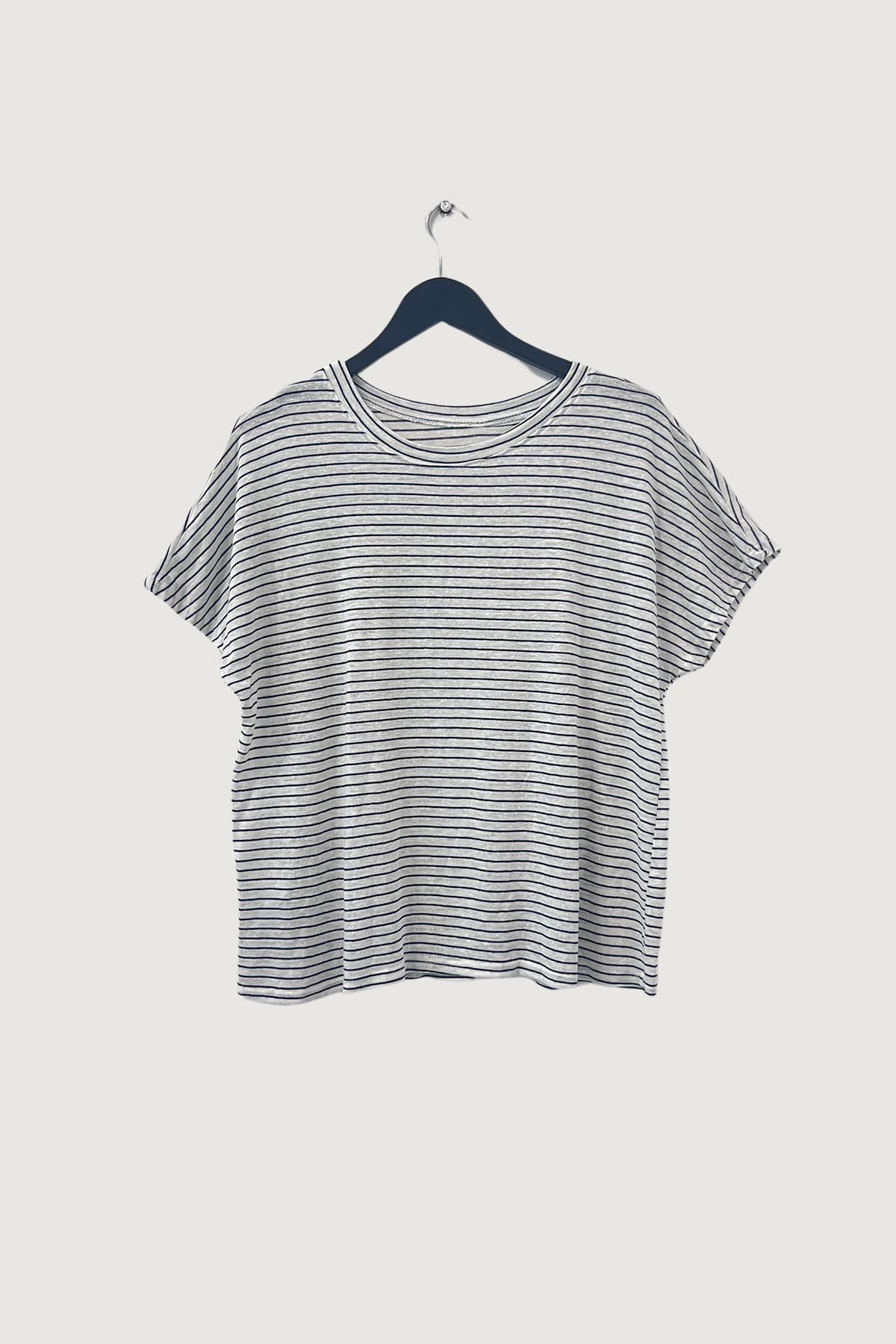 Mia Strada London Cotton And Linen Striped Knitted Tee In Black