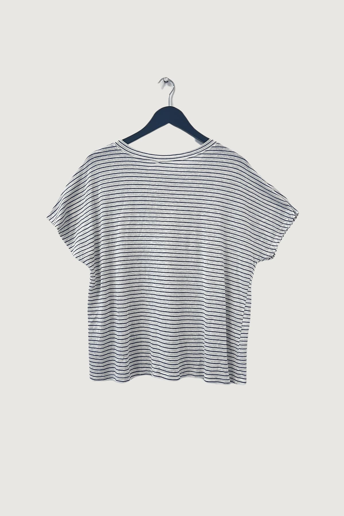 Mia Strada London Cotton And Linen Striped Knitted Tee In Black