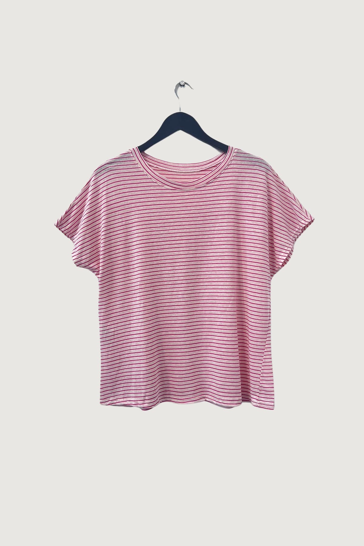 Mia Strada London Cotton And Linen Striped Knitted Tee In Pink