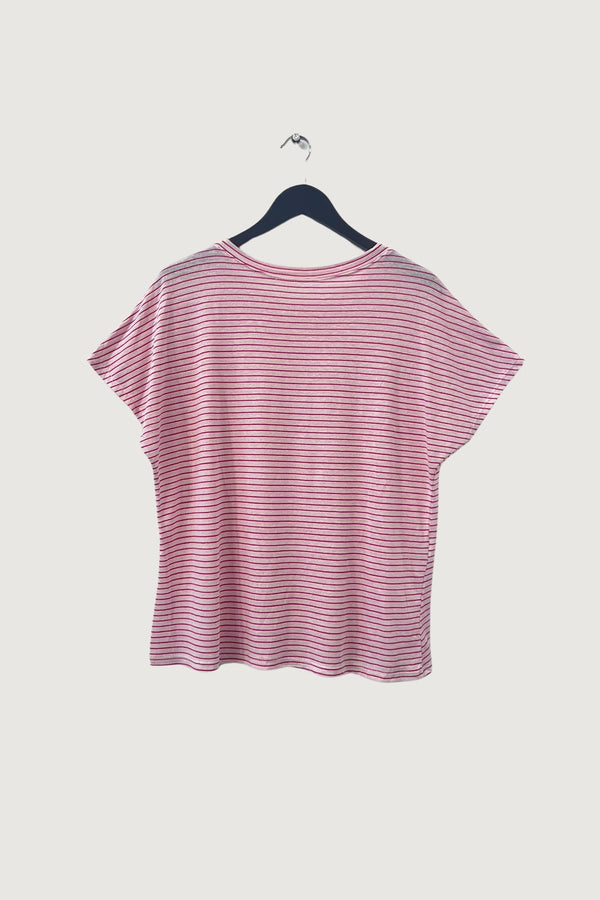 Mia Strada London Cotton And Linen Striped Knitted Tee In Pink