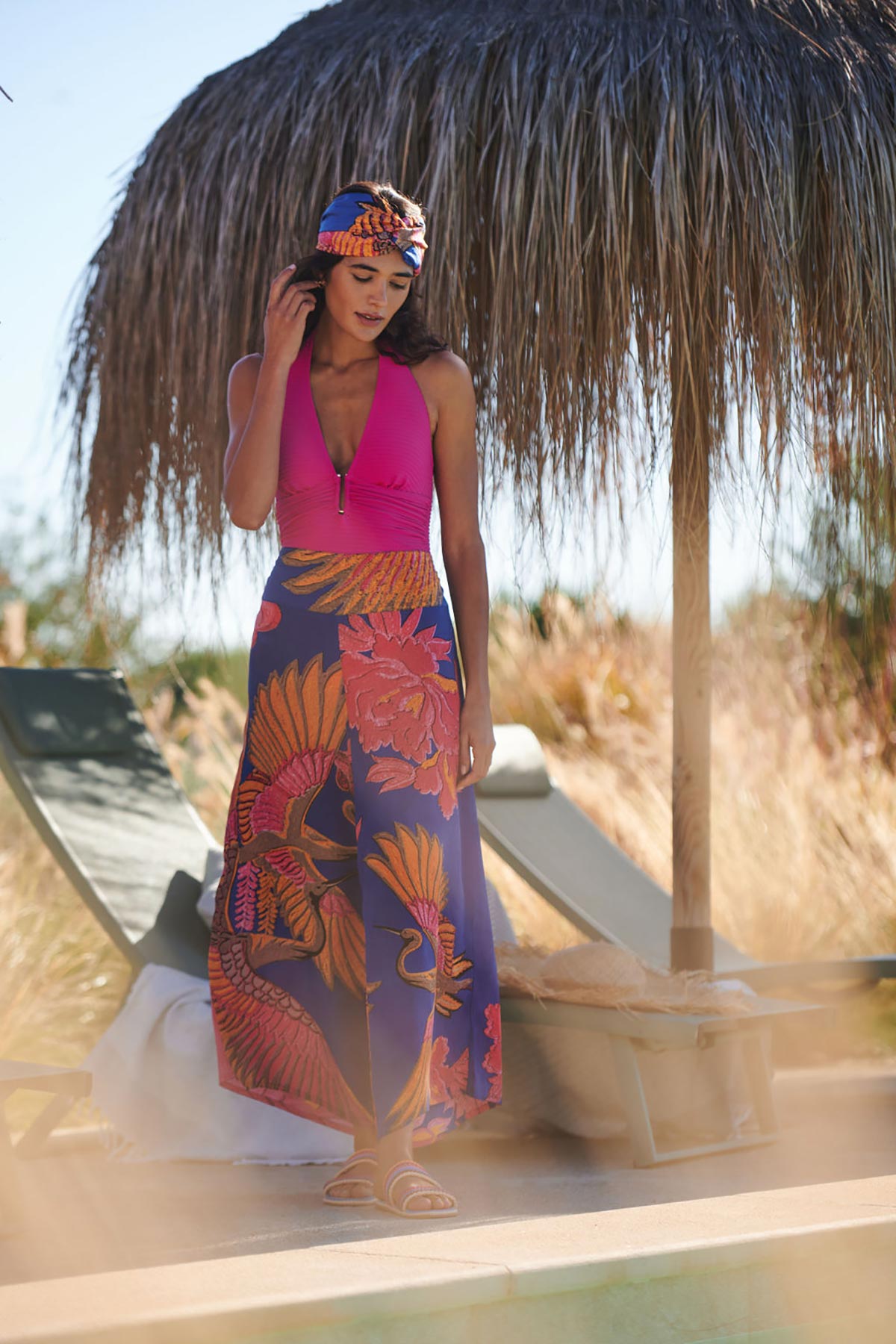 One Hundred Stars Crane Cobalt Crepe Palazzo Pants