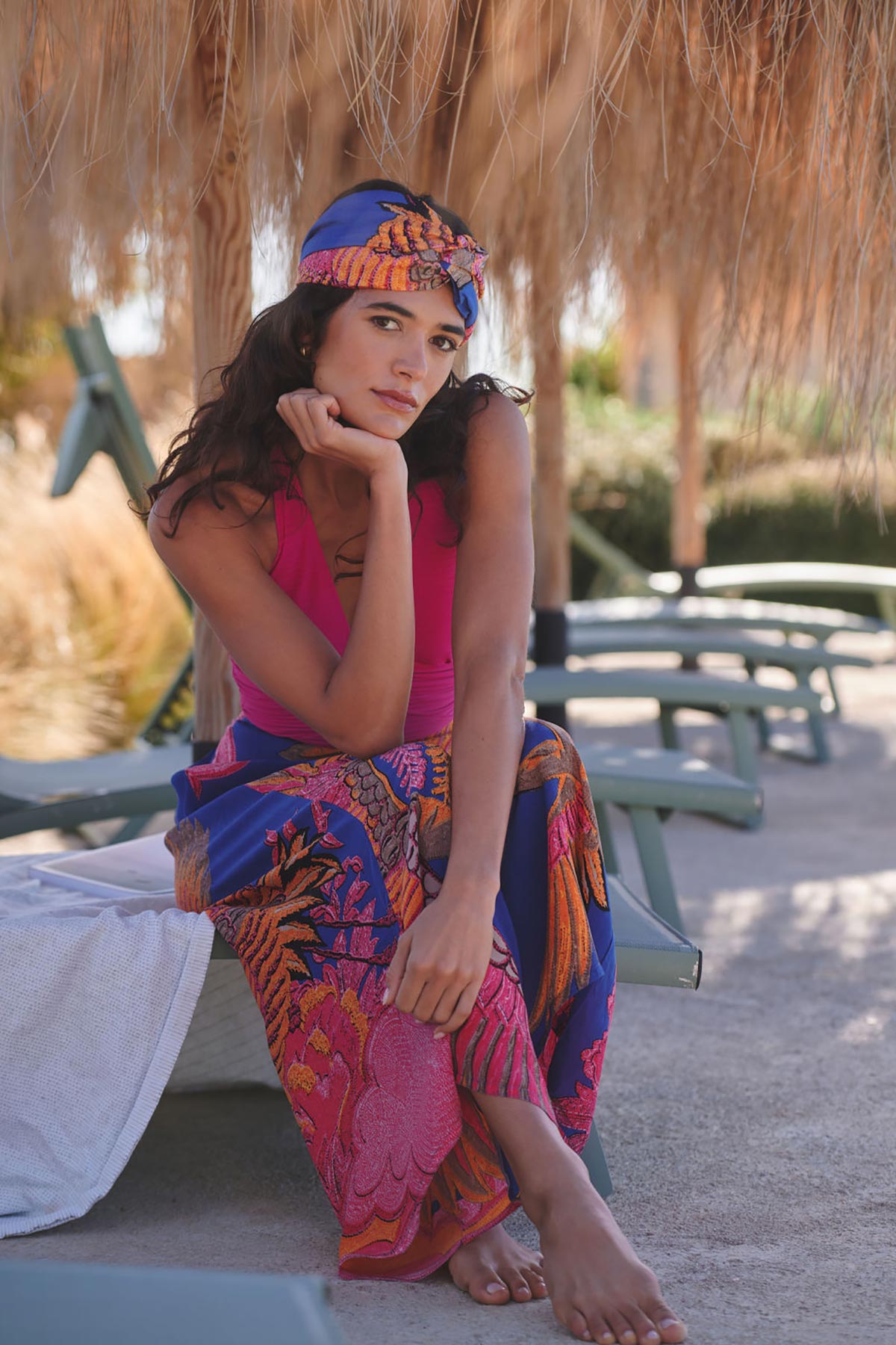 One Hundred Stars Crane Cobalt Crepe Palazzo Pants