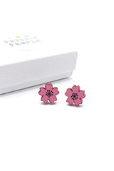 Prickle People Cute Cherry Blossom Wooden Stud Earrings