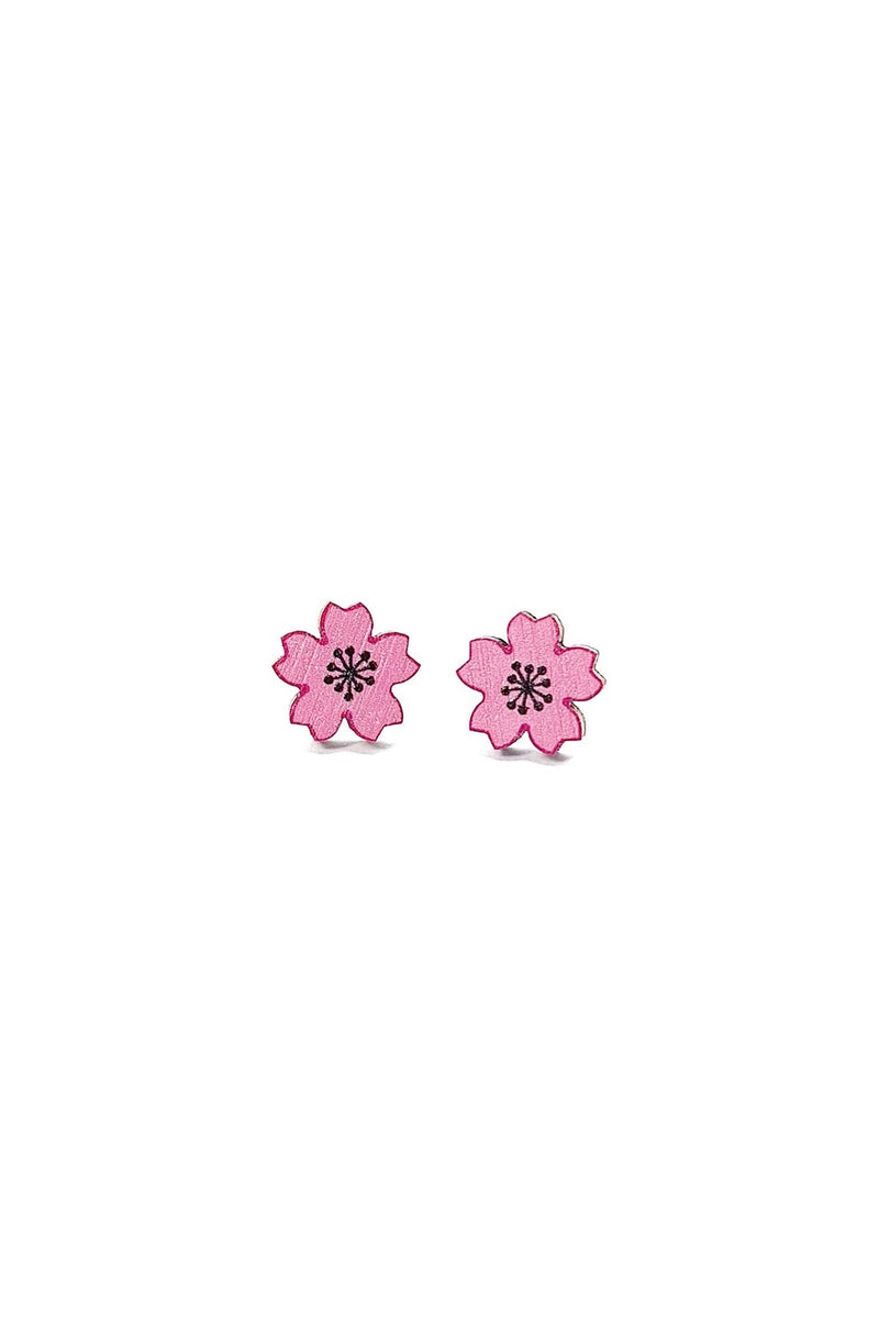 Prickle People Cute Cherry Blossom Wooden Stud Earrings