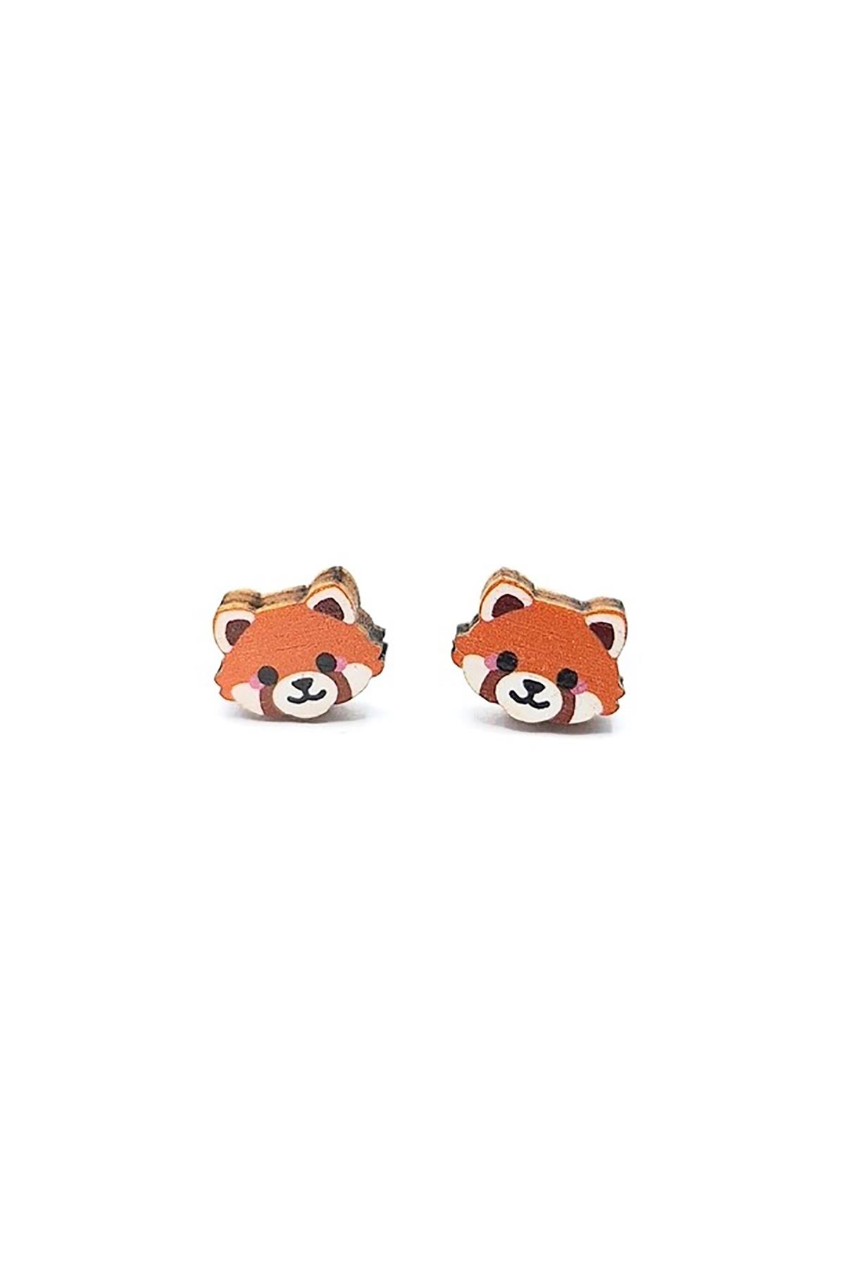 Prickle People Cute Red Panda Wooden Stud Earrings